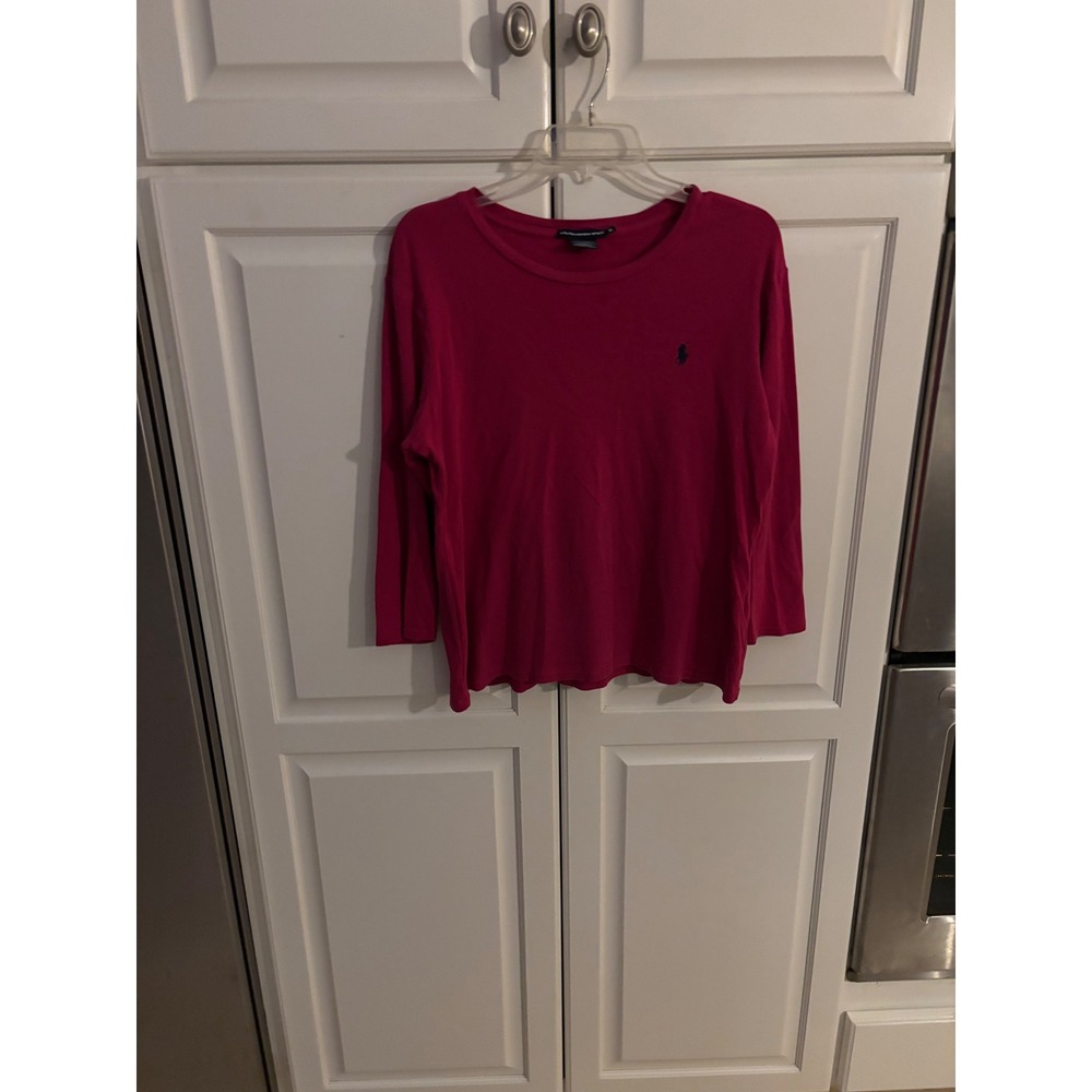 Ralph Lauren Sport Womens XL Pink Cotton Long Sleeve Pony Logo Crew Neck Tee